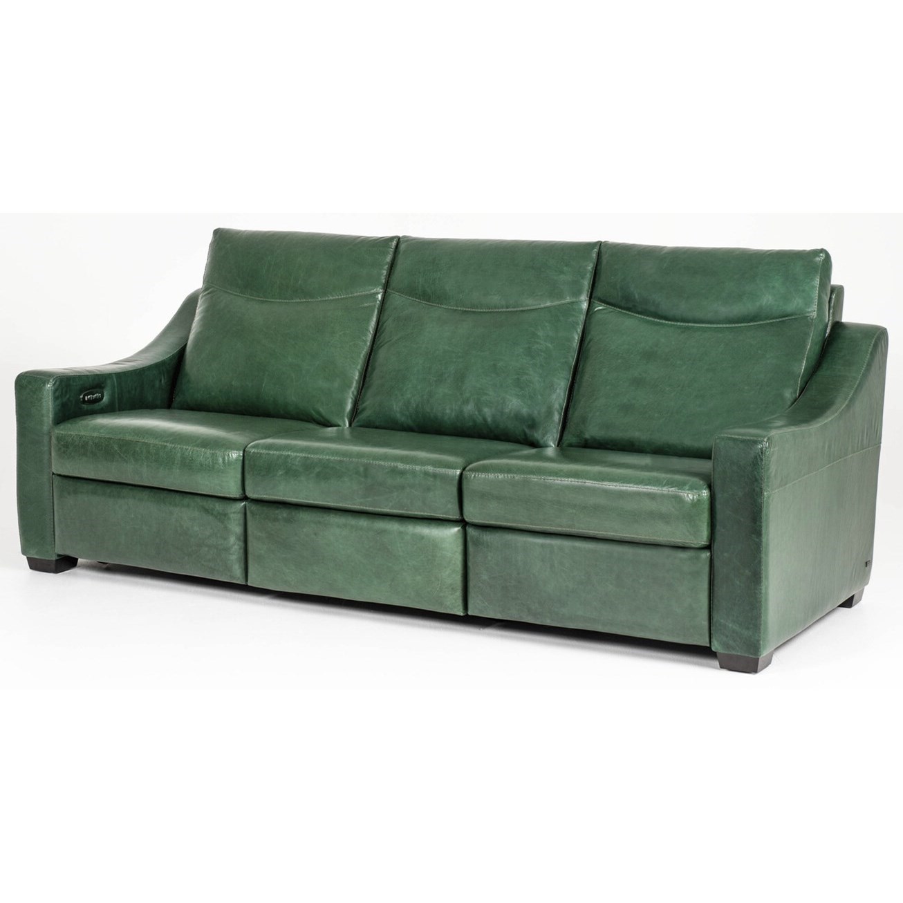 Green leather shop reclining sofa